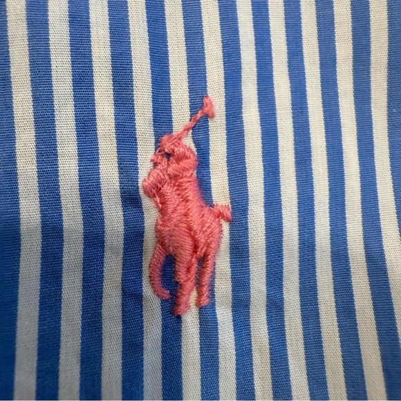 Ralph Lauren Mens M Blue & White Striped Long Sleeve Button Down Shirt Pink Pony - Picture 3 of 10